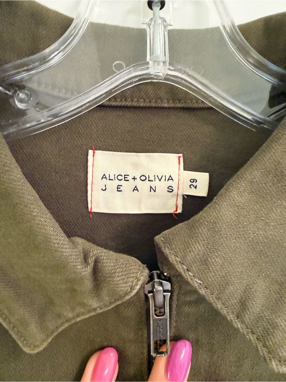 Alice + Olivia Olive Green Short-Sleeve Stretchy Denim Bell Bottom Jumpsuit - Picture 4 of 11